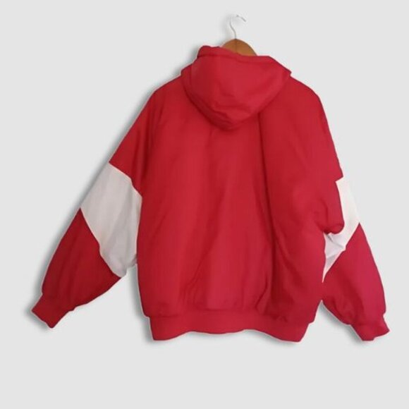 Vintage Rennoc Classic Hooded Jacket Windbreaker Quilted Inner Red/White W 2XL - Picture 4 of 14